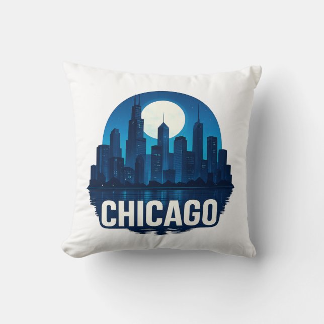 Chicago Skyline Full Moon Cityscape Design Kudde (Framsida)