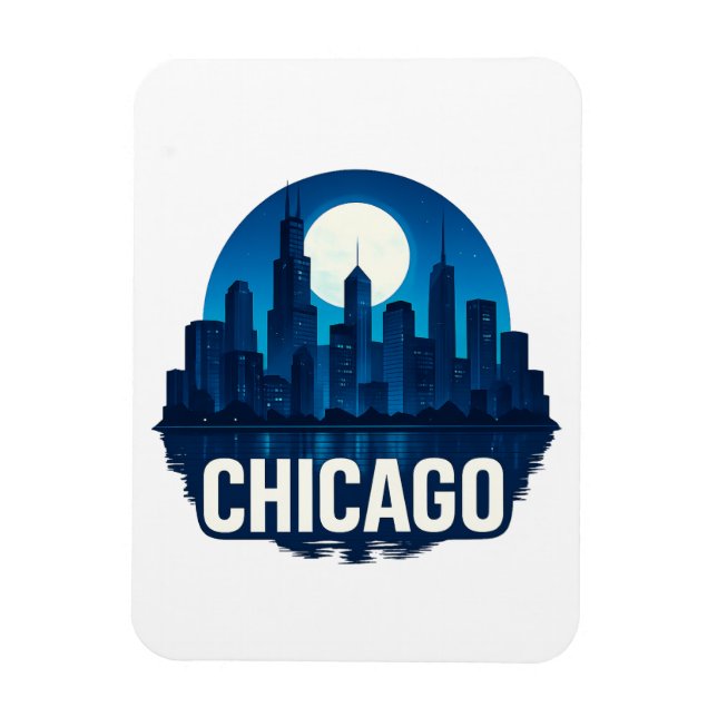 Chicago Skyline Full Moon Cityscape Design Magnet (Vertikal)