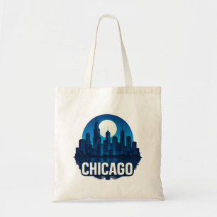 Chicago Skyline Full Moon Cityscape Design Tygkasse