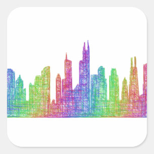 Chicago Skyline Fyrkantigt Klistermärke