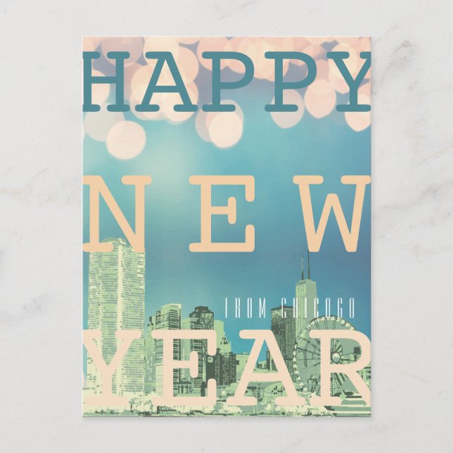 Chicago Skyline Gott nytt år Helg Vykort (Framsida)