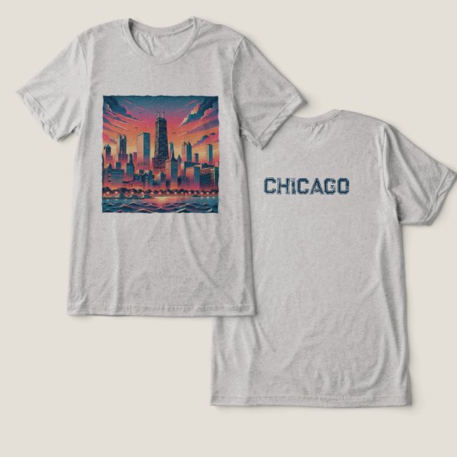 Chicago Skyline Graphic T-Shirt Tri-Blend Shirt (Design fram och bak)