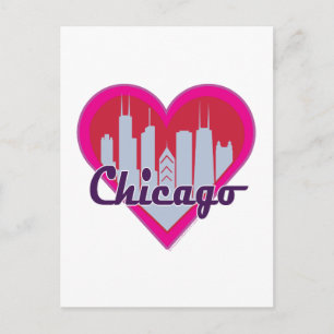 Chicago Skyline Heart Vykort