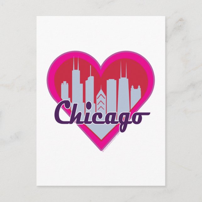 Chicago Skyline Heart Vykort (Framsida)