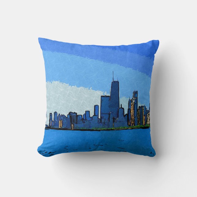 Chicago Skyline i Collage-målning Kudde (Framsida)
