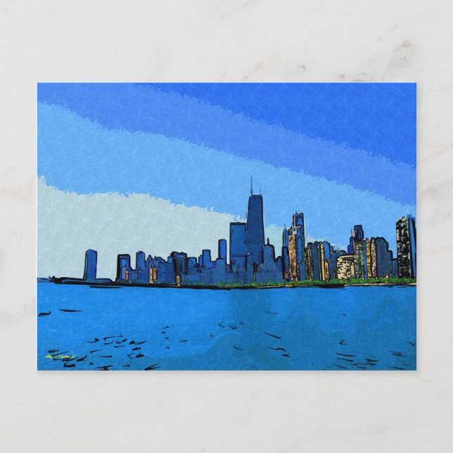 Chicago Skyline i Collage-målning Vykort (Framsida)