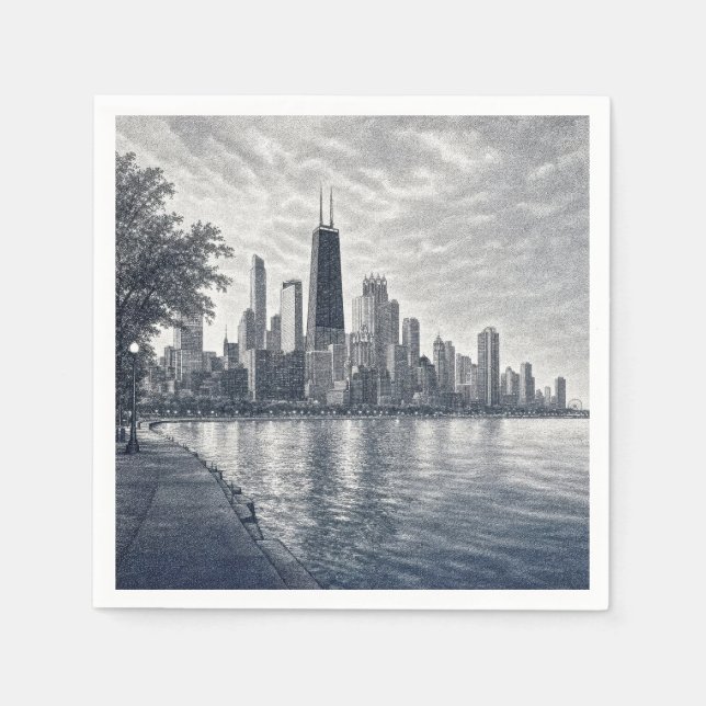 Chicago Skyline i Pointillistisk konst Pappersservett (Framsidan)
