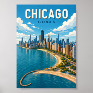 Chicago Skyline Illinois Levande Stadsscen Poster