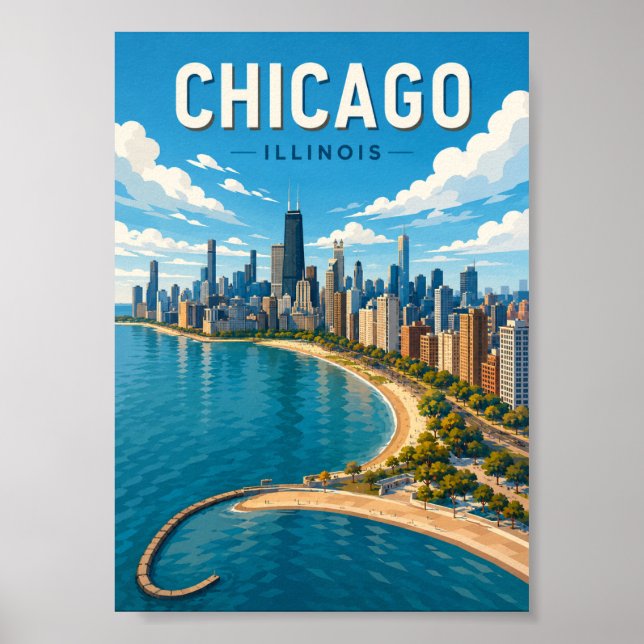 Chicago Skyline Illinois Levande Stadsscen Poster (Framsidan)