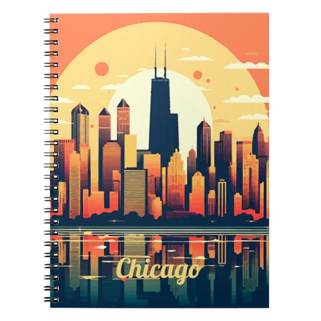 Chicago Skyline Illustration i Orange Anteckningsbok (Framsidan)