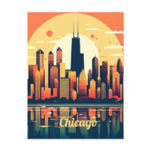 Chicago Skyline Illustration i Orange