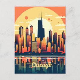 Chicago Skyline Illustration i Orange Vykort