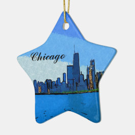 Chicago Skyline in Collage Paint Julgransprydnad Keramik