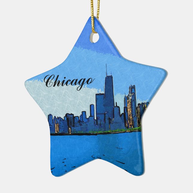 Chicago Skyline in Collage Paint Julgransprydnad Keramik (Vänster)