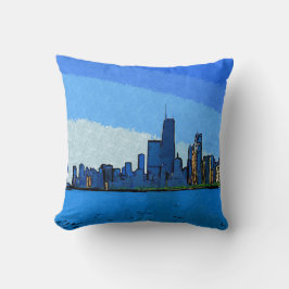 Chicago Skyline in Collage Paint Kudde