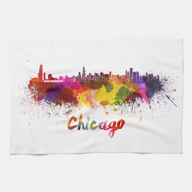 Chicago skyline in watercolor kökshandduk (Horisontell)