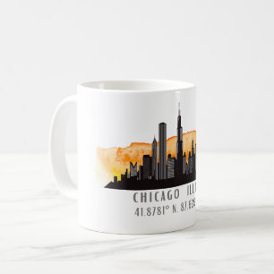 Chicago Skyline Latitude & Longitud Kaffemugg