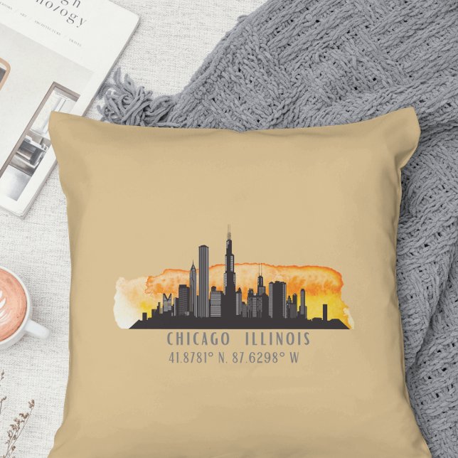 Chicago Skyline Latitude & Longitud Kudde (Skapare uppladdad)