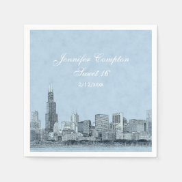 Chicago Skyline Light Blue BG Sweet 16 Pappersservett