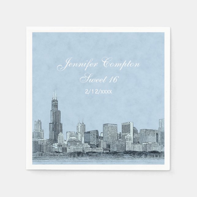 Chicago Skyline Light Blue BG Sweet 16 Pappersservett (Framsidan)