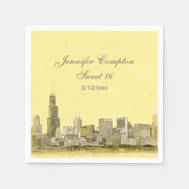Chicago Skyline Light Gult BG Sweet 16 Pappersservett (Framsidan)
