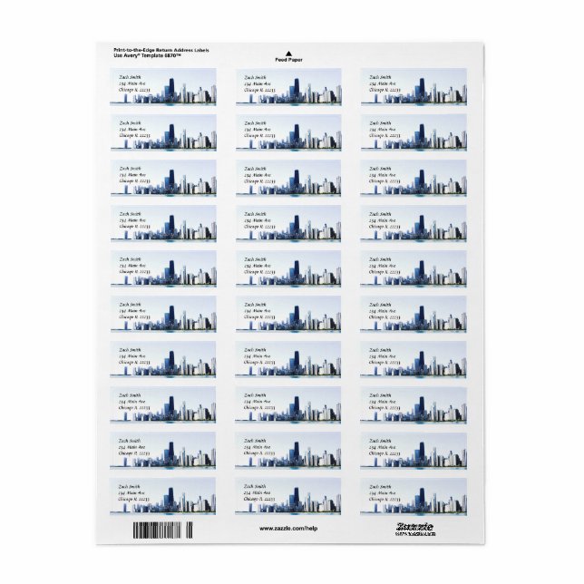 Chicago Skyline Lighted Photo Returadress Etikett (Helt Ark)