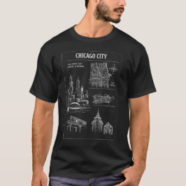 Chicago Skyline Linocut Stadssiluett T Shirt