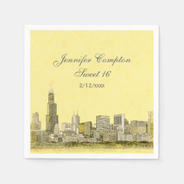 Chicago Skyline Ljusgul bakgrund Sweet 16 Pappersservett