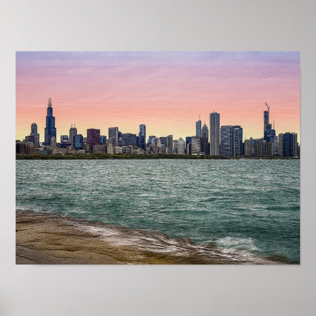 Chicago Skyline Målerisk Poster (Framsidan)