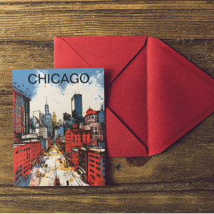 Chicago Skyline-målning – Windy City Urban konst Vykort