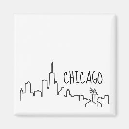 Chicago Skyline med Lighthouse Small Magnet - 2x2