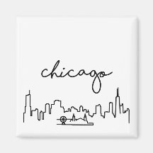 Chicago Skyline med Navy Pier Small Magnet