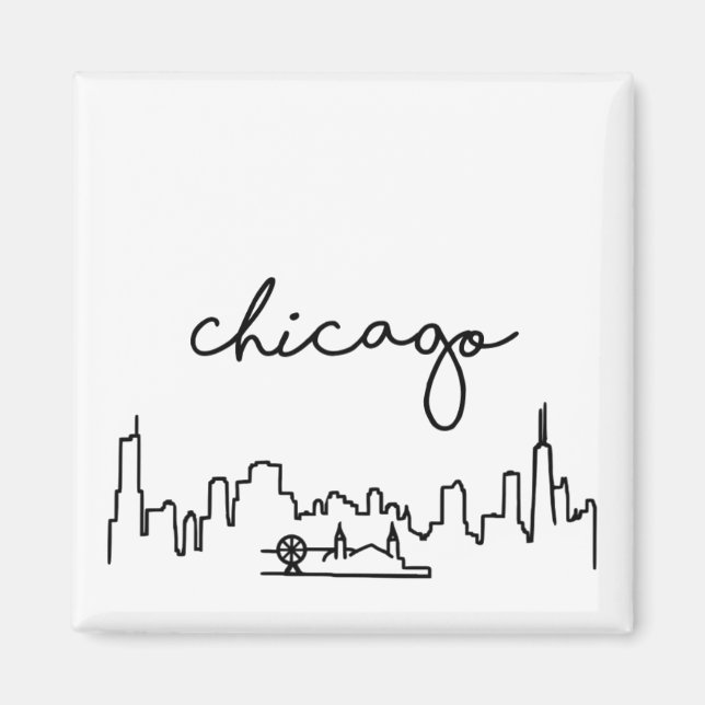 Chicago Skyline med Navy Pier Small Magnet (Framsidan)