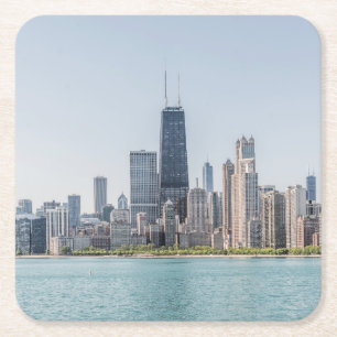 Chicago Skyline med Sjö Michigan Underlägg Papper Kvadrat