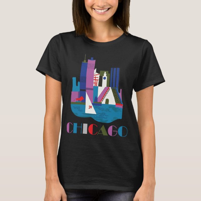 Chicago Skyline Modern Abstrakt Resa T Shirt (Framsida)