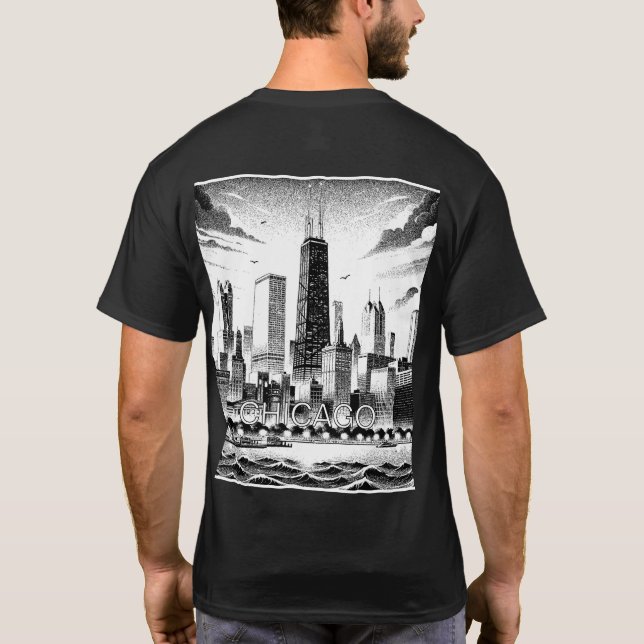 Chicago Skyline Modern Grafisk T-Shirt  (Baksida)