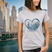 Chicago Skyline Modern Hjärtformad Grafisk T-Shirt