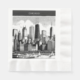 Chicago Skyline Modern Svart Vitt Pappersservett