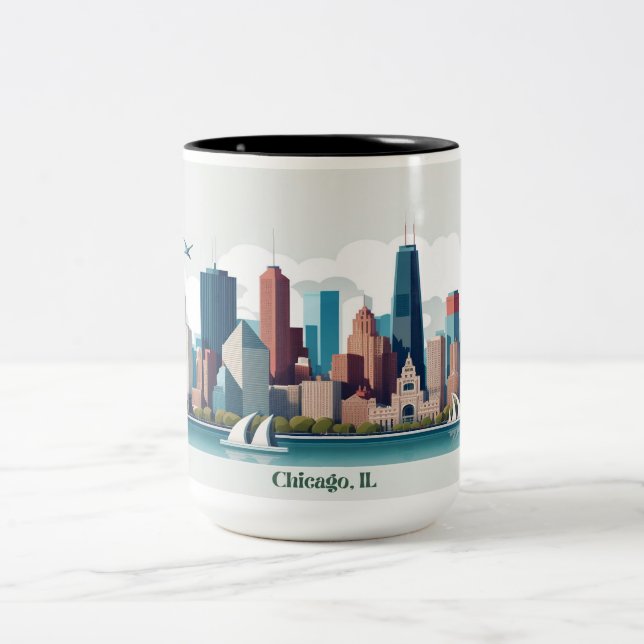 Chicago Skyline Mugg, 15oz Två-Tonad Mugg (Center)