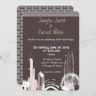 Chicago Skyline Navy Blue snöre elegant Inbjudningar