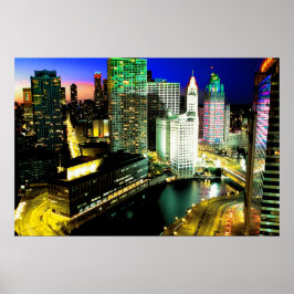 Chicago Skyline Nightime Poster