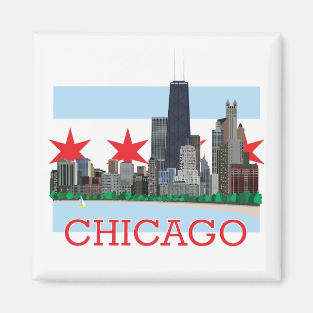 Chicago Skyline och City Flagga Magnet (Framsidan)