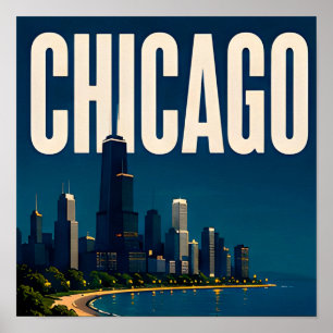 Chicago Skyline och Lake Michigan Poster