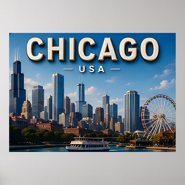 Chicago Skyline och Lake Michigan Poster (Framsidan)