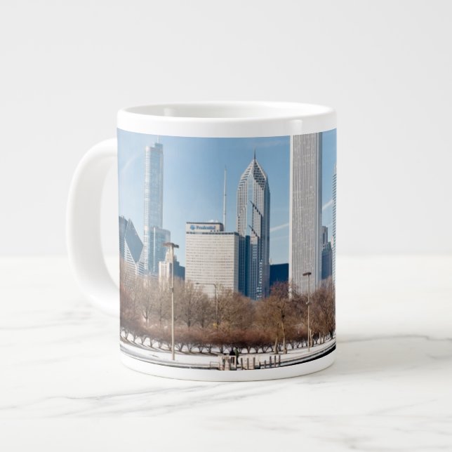 Chicago skyline över fryst Sjö Michigan Jumbo Mugg (Framsida vänster)