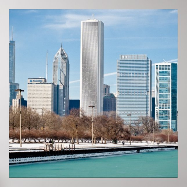 Chicago skyline över fryst Sjö Michigan Poster (Framsidan)