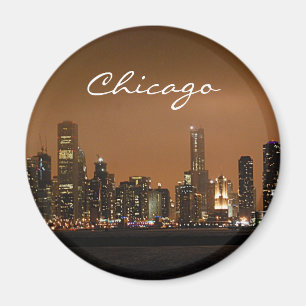 Chicago Skyline på natten i Navy Pier Magnet
