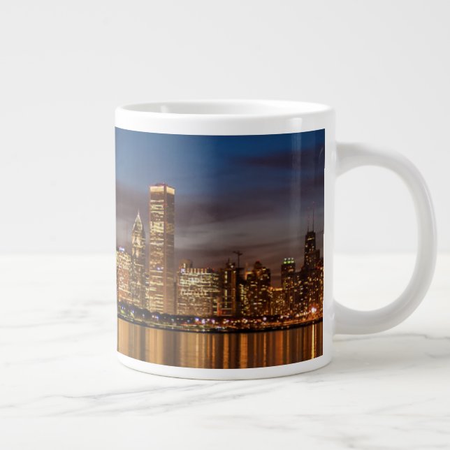 Chicago Skyline på natten Jumbo Mugg (Höger)