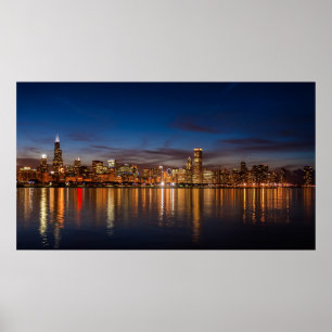 Chicago Skyline på natten Poster