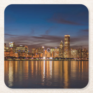 Chicago Skyline på natten Underlägg Papper Kvadrat